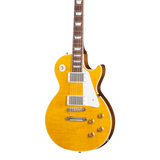 Front of Gibson Custom Les Paul Standard Translucent Amber.