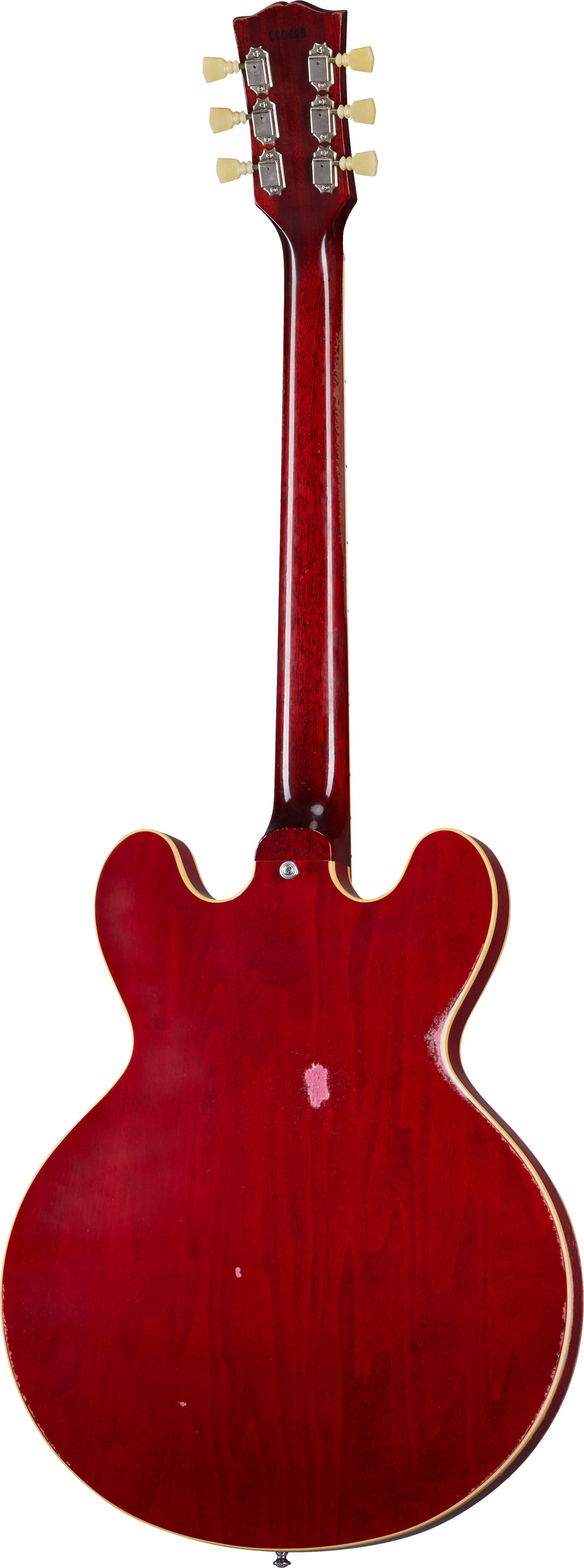 Back of Gibson Custom Shop 1961 ES-335 Reissue Murphy Lab Heavy Aged 60s Cherry.