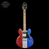 Full frontal of Gibson Custom Shop Dealer Select 1964 ES-335 Patriot Sparkle 140420.