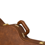 Close up of handle of Gibson Small-Body Acoustic Original Hardshell Case Brown.