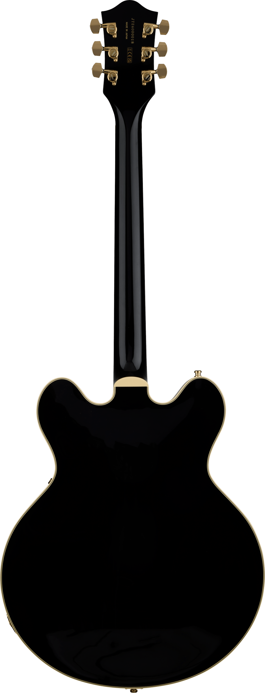 Back of Gretsch Broadkaster LX Center Block String-Thru Bigsby Ebony Black.