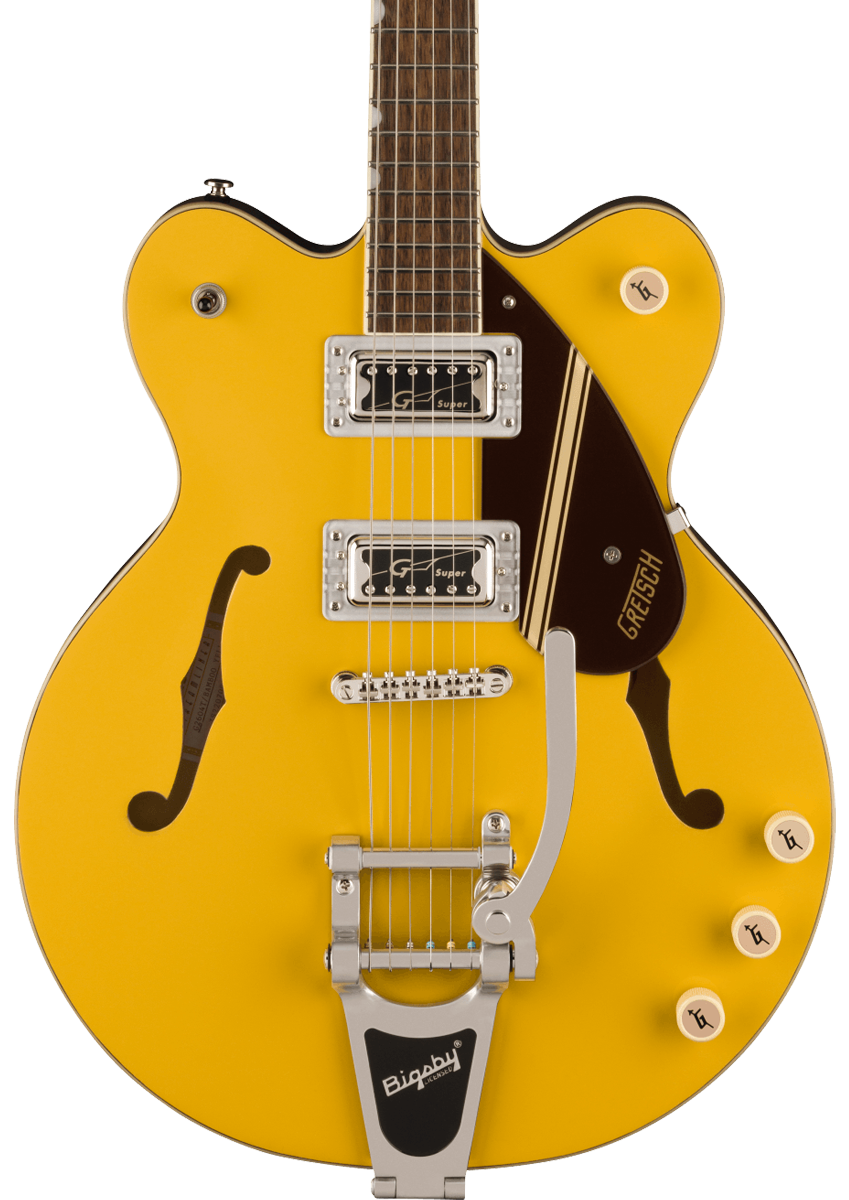 Front of Gretsch G2604T STRML RALLY CB Two-Tone Bamboo Yellow/Copper Metallic.