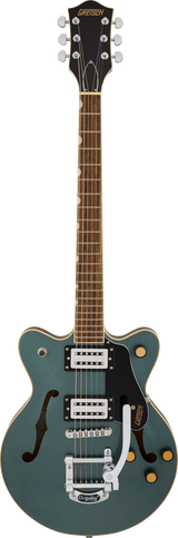 Full frontal of Gretsch G2655T Streamliner Center Block Jr. Double-Cut w/Bigsby Gunmetal 2 Tone.