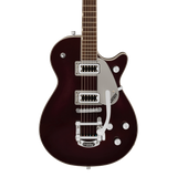 Front of Gretsch G5230T Electromatic Jet Flat Top Dark Cherry Metallic.