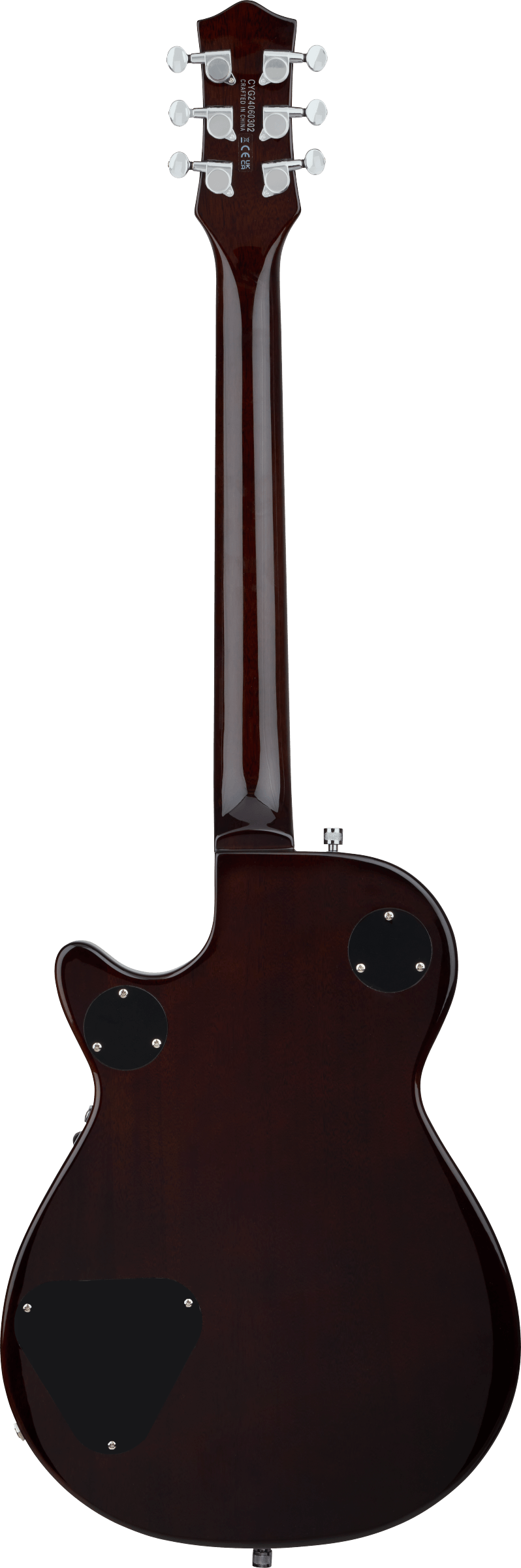 Back of Gretsch G5230T Electromatic Sparkle Jet FT Single-Cut Bigsby Silver Sparkle.