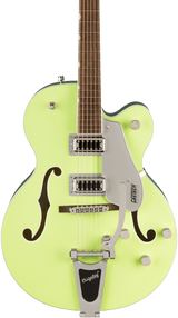 Front of Gretsch G5420T Electromatic Classic Hollow Body SingleCut with Bigsby Laurel TwoTone Anniversary Green.