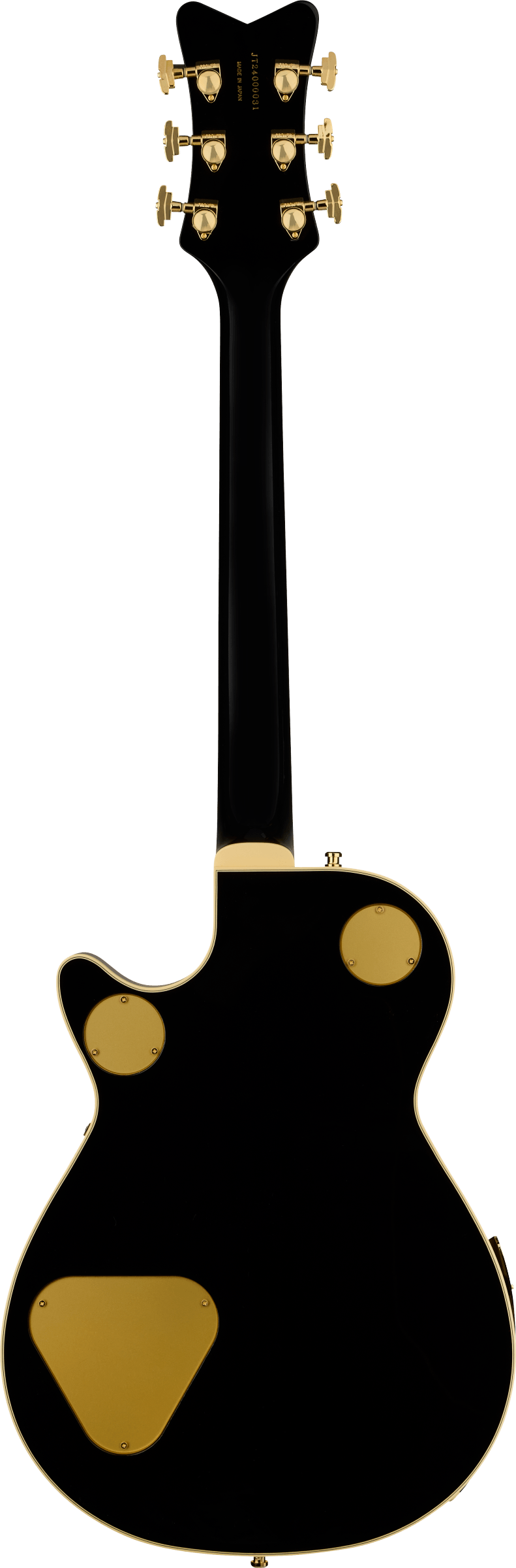 Back of Gretsch G6134TG Limited Edition Paisley Penguin String-Thru Bigsby Ebony Gold Paisley.