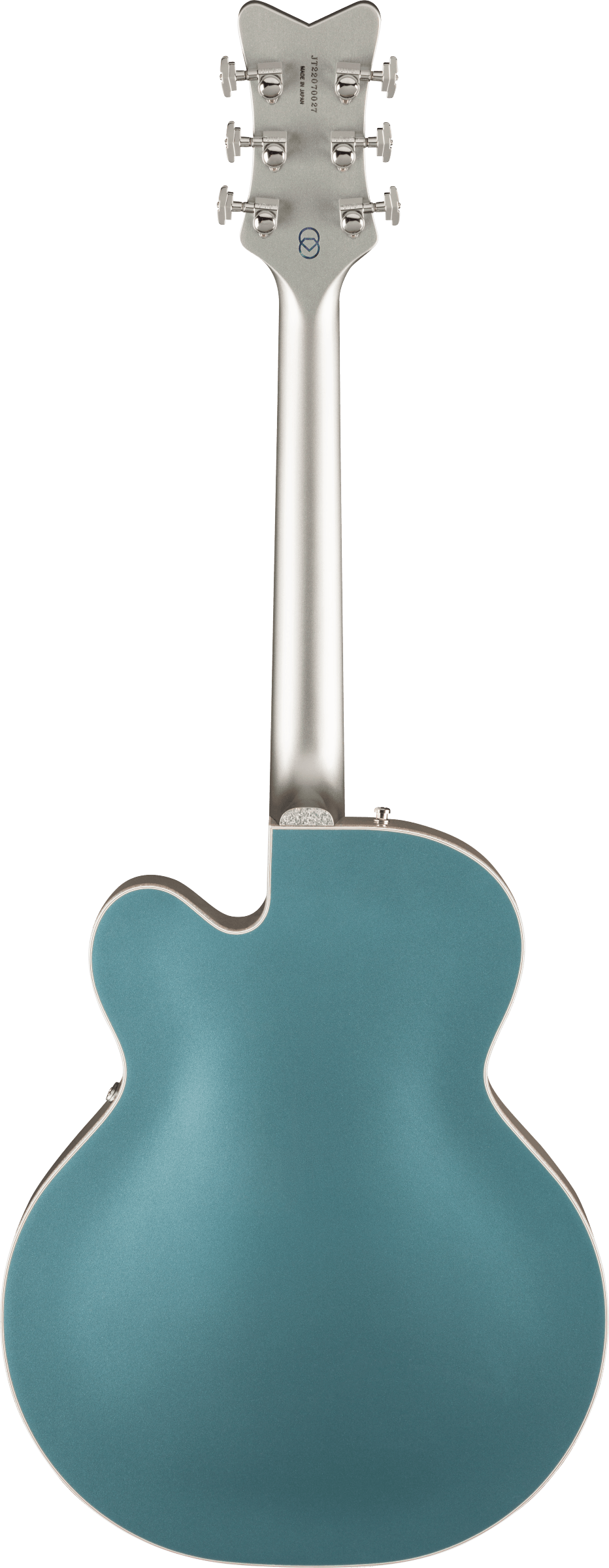 Back of Gretsch G6136T-140 Limited 140th Double Platinum Falcon w/String-Thru Bigsby Two-Tone Stone Platinum/Pure Platinum.