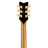 Back of headstock of Gretsch Limited Edition Electromatic Black Limba Jet Ebony Sunburst.