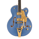 Front of Gretsch Professional Falcon Hollowbody Cerulean Smoke.