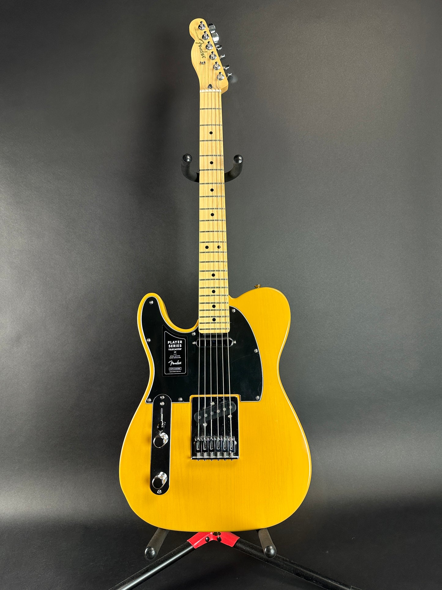 Full front of Used Fender Player Telecaster Butterscotch Left Handed.