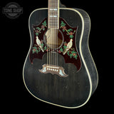 Front angle of Gibson Custom Made 2 Measure Dove Double Guard Trans Ebony Light Aged.