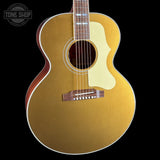 Front angle of Gibson Custom Made 2 Measure J-185 Original Mahogany Gold Top VOS LR Baggs VTC.