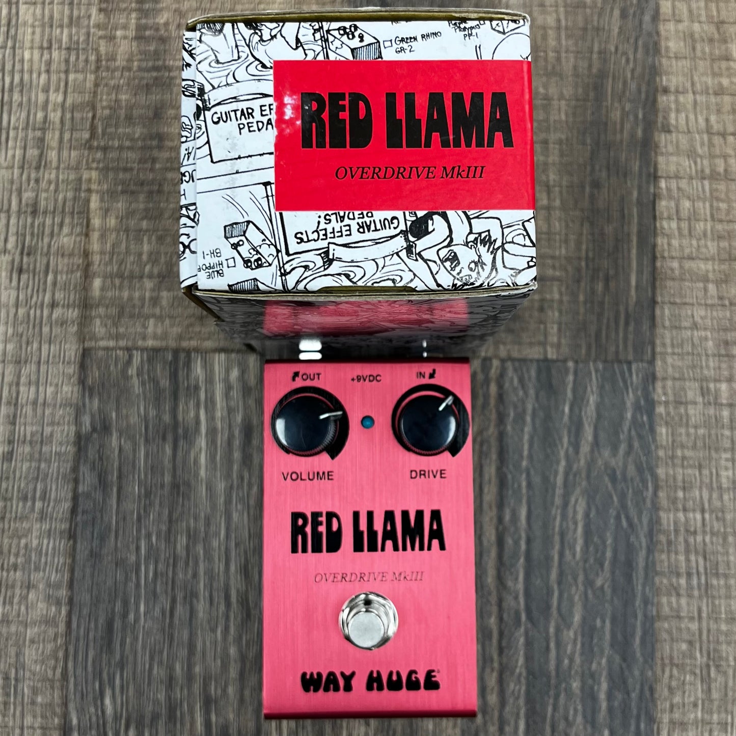 Top of w/box of Used Way Huge Red Llama Overdrive Pedal w/box TFW74