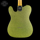 Back of Fender Custom Shop TSG Exclusive ’52 Telecaster Chambered Chartreuse Sparkle Journeyman Relic.