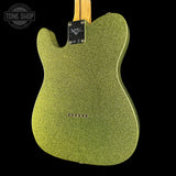 Back angle of Fender Custom Shop TSG Exclusive ’52 Telecaster Chambered Chartreuse Sparkle Journeyman Relic.