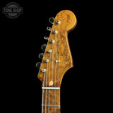 Headstock of Used 2015 Fender Custom Shop Artisan Okoume Strat.