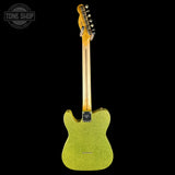Full back of Fender Custom Shop TSG Exclusive ’52 Telecaster Chambered Chartreuse Sparkle Journeyman Relic.