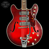 Front of Vintage 1965 Harmony H-78 Red Burst.