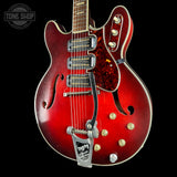 Front angle of Vintage 1965 Harmony H-78 Red Burst.