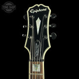 Headstock of Used Epiphone Les Paul Custom Prophecy.