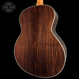 Back angle of Taylor Gold Label 714e Prototype Sunburst Indian Rosewood/Torrefied Sitka Firestripe PG.