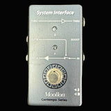 Moollon guitar effects pedal with labeled ports on a gray background