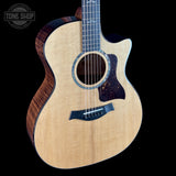 Front angle of Taylor 614ce Prototype Next Generation Maple/Torrefied Sitka.