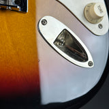 Wear on body of Used 2016 Squier Classic Vibe 60's Stratocaster Sunburst.