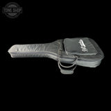Guitar case with 'D'Addario' branding on a black background