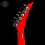 Back of headstock of Used Jackson Custom Shop TSG SL2H Illuminati Ferrari Red.
