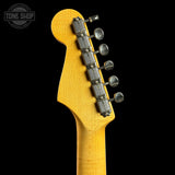 Back of headstock of Used 2020 Fender Kenny Wayne Shephard Strat Trans Faded Sonic Blue.