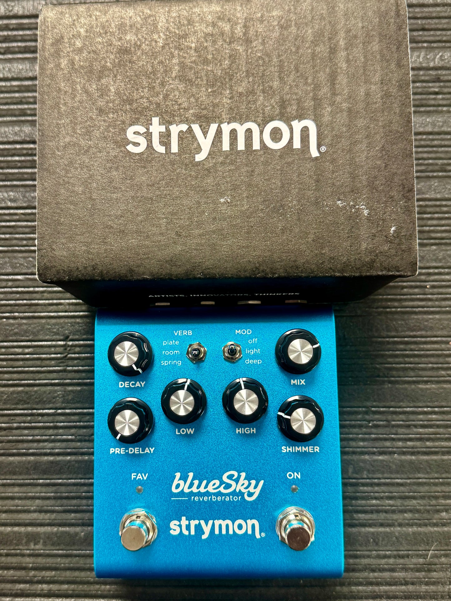 Strymon blueSky reverb effects pedal on a textured surface