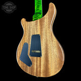 Back angle of PRS Select Wood Library McCarty Trem 10 Top Emerald.