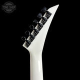 Back of headstock of Jackson Custom Shop USA Special Edition Soloist Snow White.