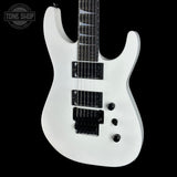 Front angle of Jackson Custom Shop USA Special Edition Soloist Snow White.