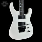Front angle of Jackson Custom Shop USA Special Edition Soloist Snow White.