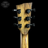 Back of headstock of Used 2026 Dunable Custom Shop Cyclops Black Limba Natural Black Burst.