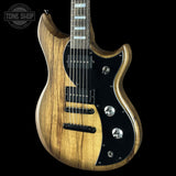 Front angle of Used 2026 Dunable Custom Shop Cyclops Black Limba Natural Black Burst.