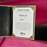 Gibson Custom Certificate of Authenticity for Murphy Lab Light Aging treatment on a red background