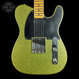 Front of Fender Custom Shop TSG Exclusive ’52 Telecaster Chambered Chartreuse Sparkle Journeyman Relic.