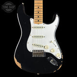 Front of Fender Custom Shop Limited Edition 1968 Stratocaster Relic Aged Black.