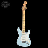 Full front of Fender Custom Shop Yngwie Malmsteen Strat Sonic Blue.