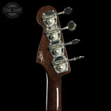 Back of headstock of Fender Custom Shop Postmodern Precision Bass RW DLX Closet Classic Ebony Transparent.
