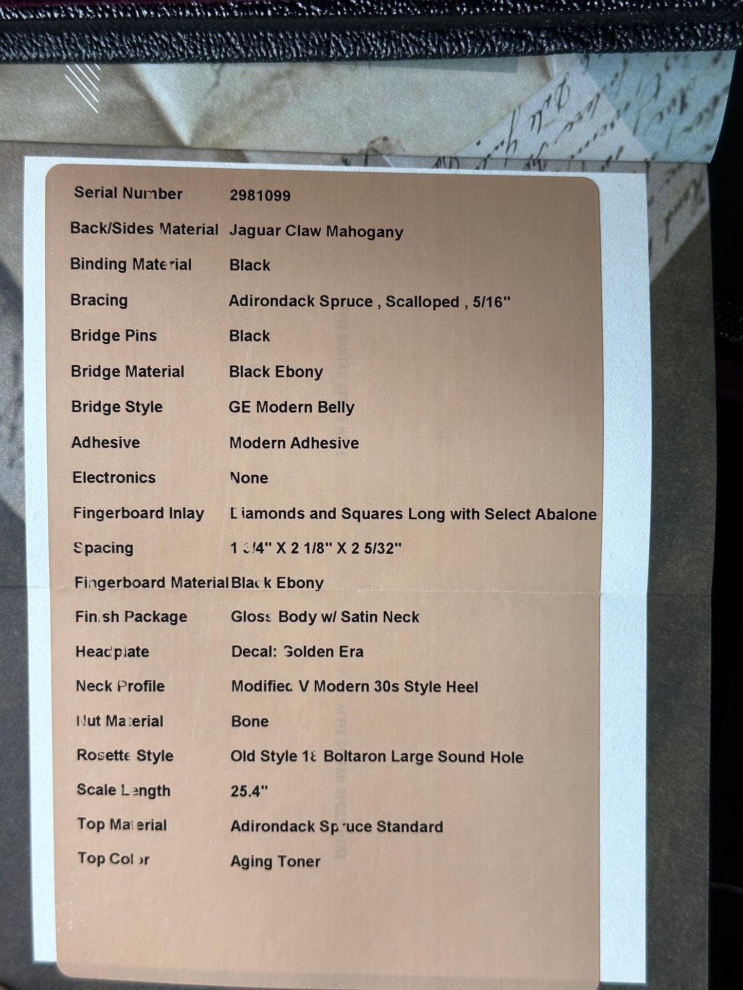 Spec sheet for Martin Custom Shop Dread 14-Fret Jaguar Claw Mahogany.