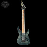 Electric guitar with a black and blue finish on a white background
