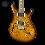 Front angle of PRS Paul Reed Smith CE24 Semi-Hollow Quilt Black Amber.