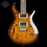 Front of 2024 PRS Paul Reed Smith CE24 Semi-Hollow Quilt Black Amber.