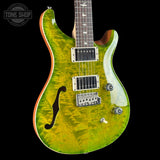 Front angle of 2024 PRS Paul Reed Smith CE24 Semi-Hollow Quilt Eriza Verde.