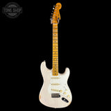 Full front of Fender Custom Shop Time Machine '57 Strat Heavy Relic Aged White Blonde.